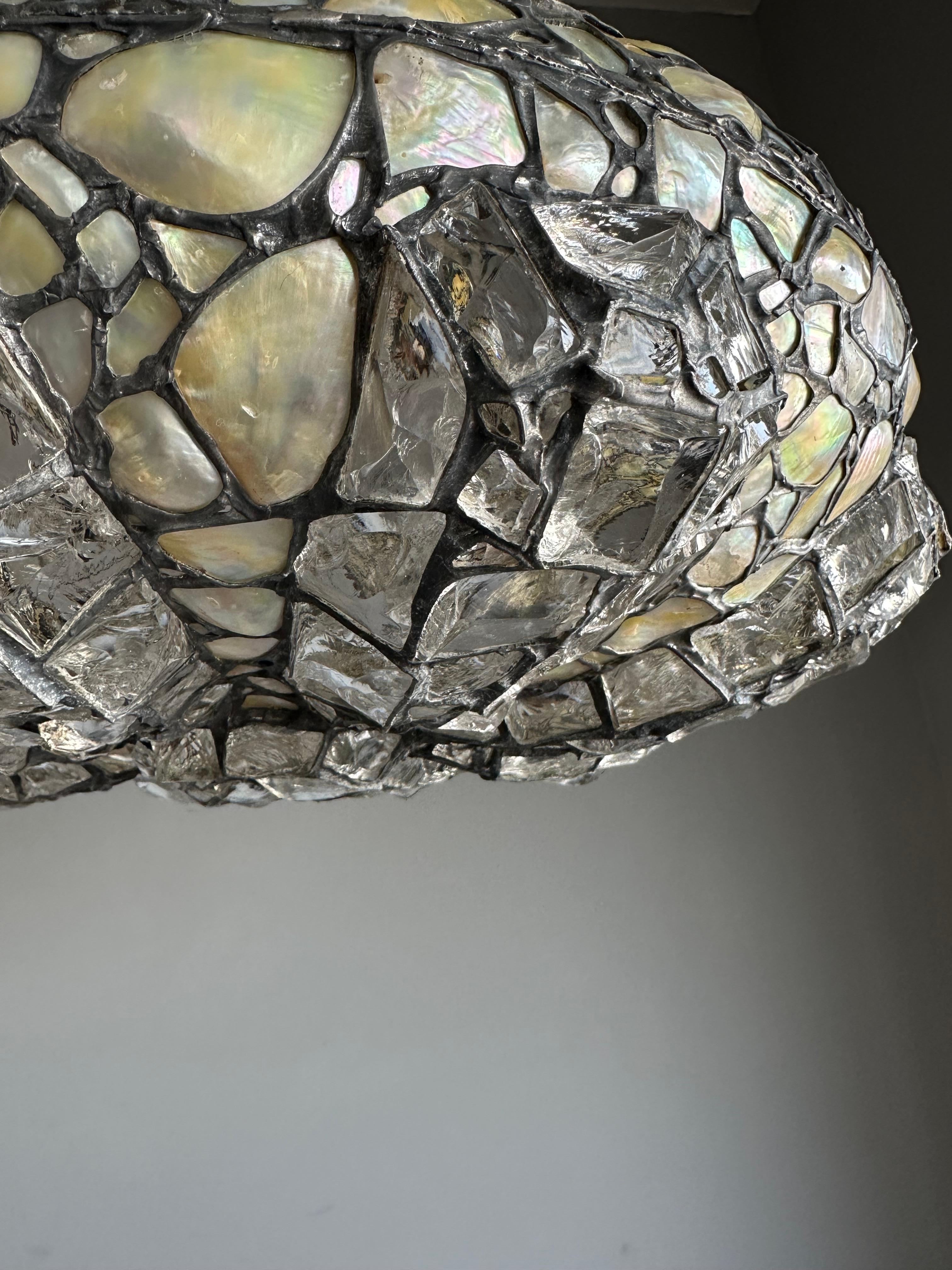 Elevate Your Space with a Large 19.7Ø Antique Chunky Stained Glass Pendant Light For Sale 11