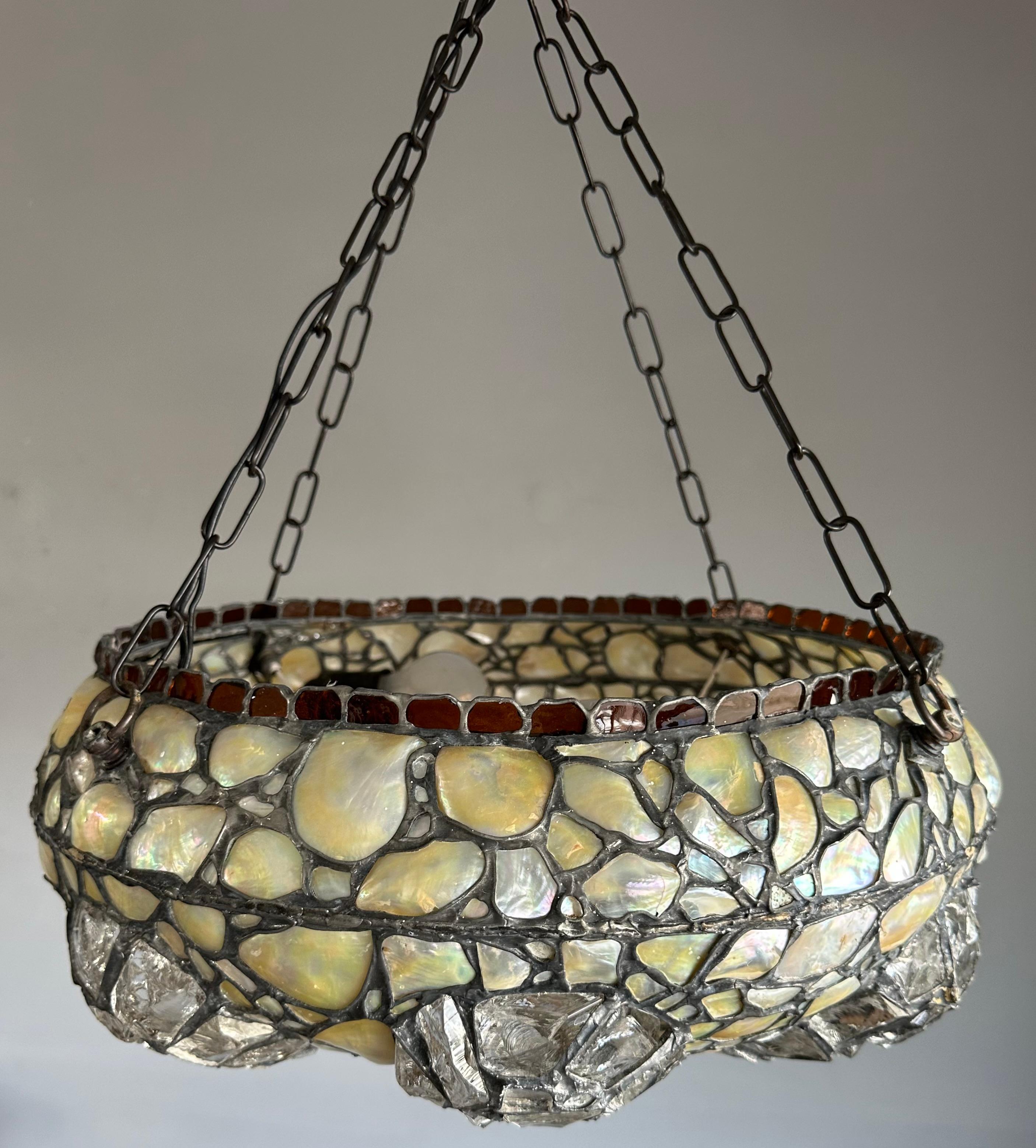 European Elevate Your Space with a Large 19.7Ø Antique Chunky Stained Glass Pendant Light For Sale