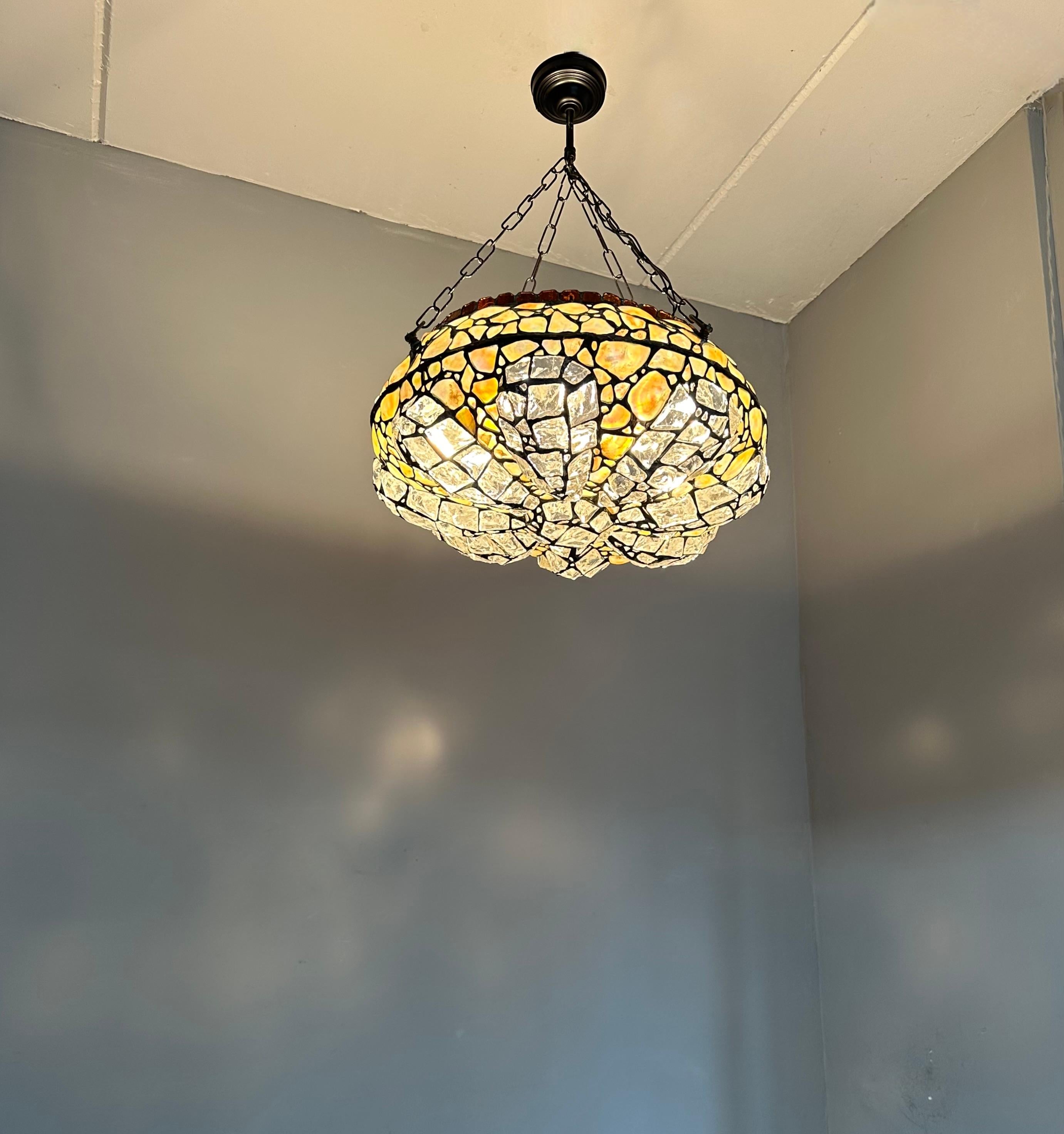 Elevate Your Space with a Large 19.7Ø Antique Chunky Stained Glass Pendant Light For Sale 1