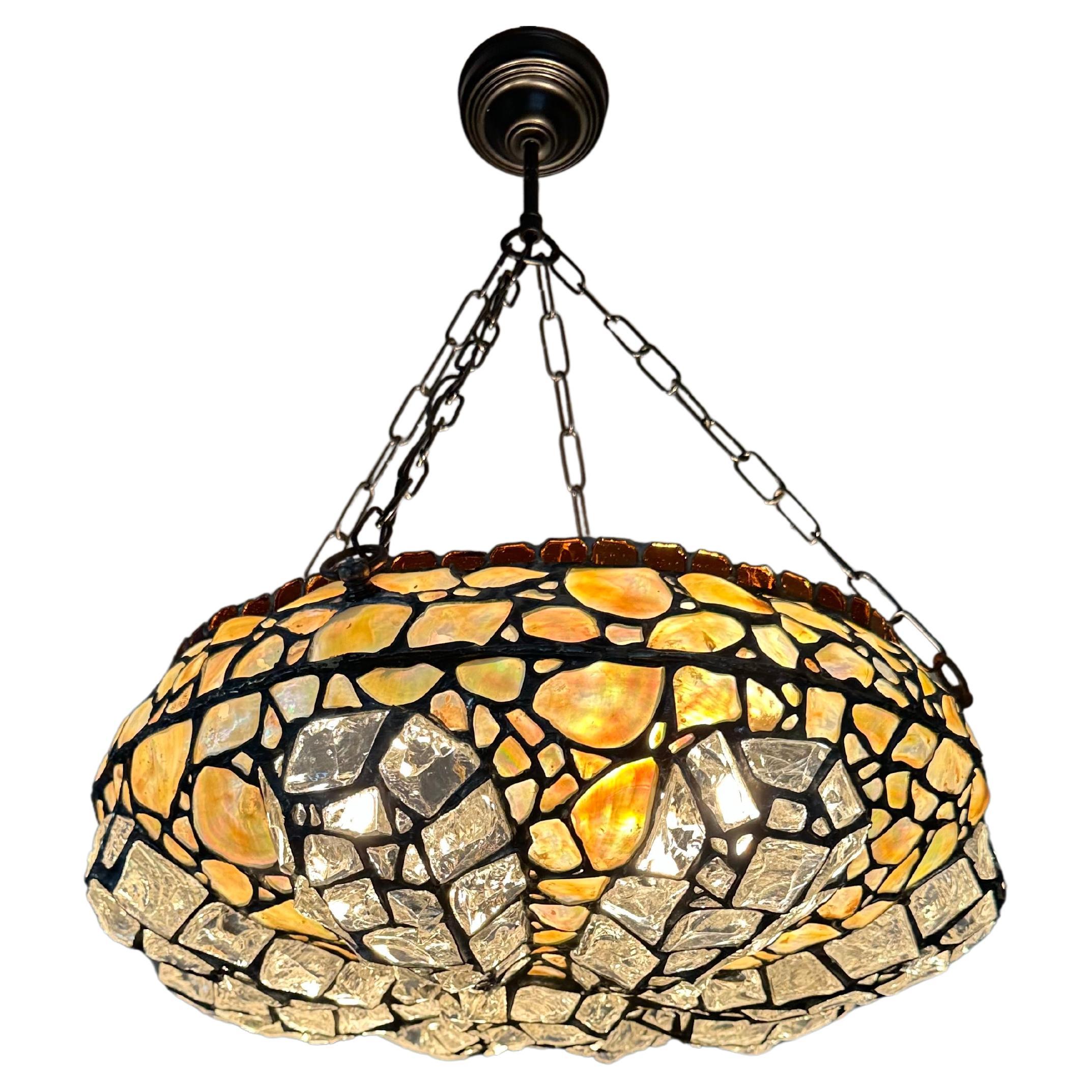Elevate Your Space with a Large 19.7Ø Antique Chunky Stained Glass Pendant Light For Sale