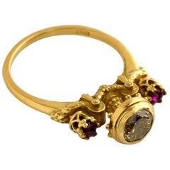 Elevated Existence Ring in 18 Karat Yellow Gold, 1 Carat Diamond and Rubies