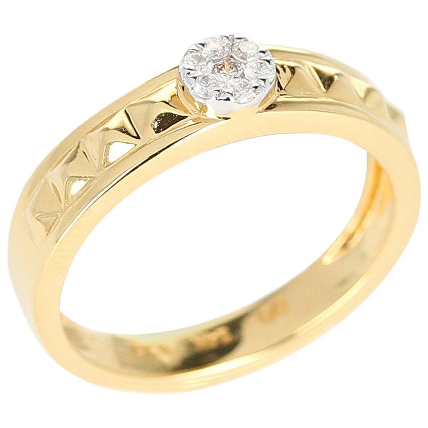 Elevated Pyramid Yellow Gold Ring with Diamonds, 14 Karat