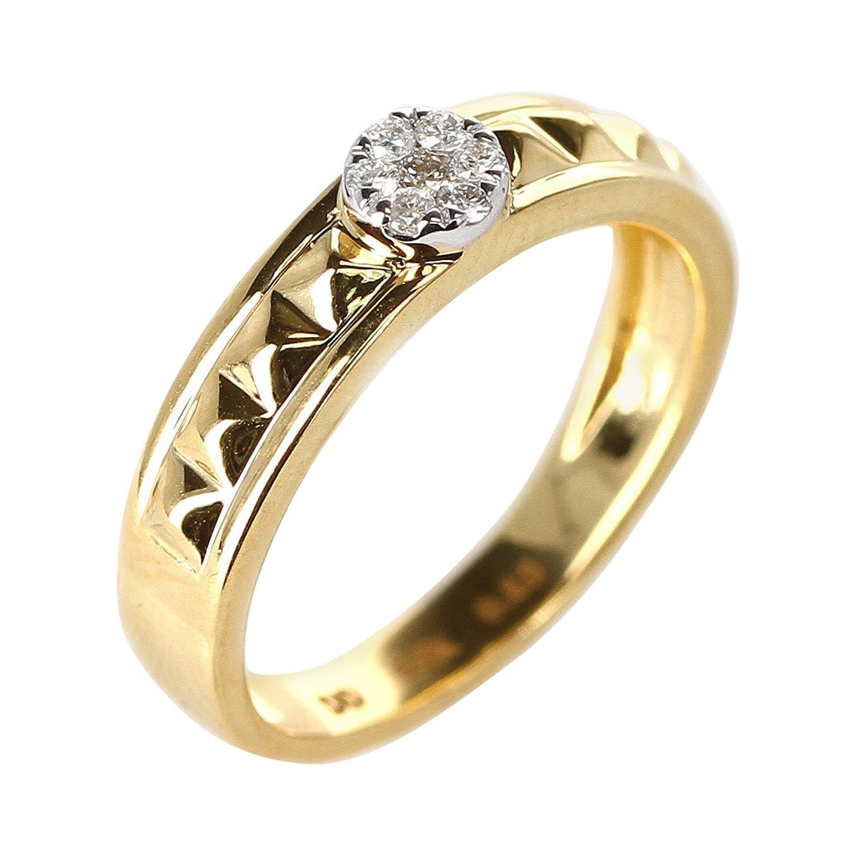 Yellow Gold Rope-Style Ring with Diamonds, 14 Karat For Sale at 1stDibs