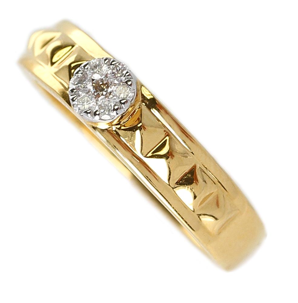 Women's or Men's Elevated Pyramid Yellow Gold Ring with Diamonds, 14 Karat