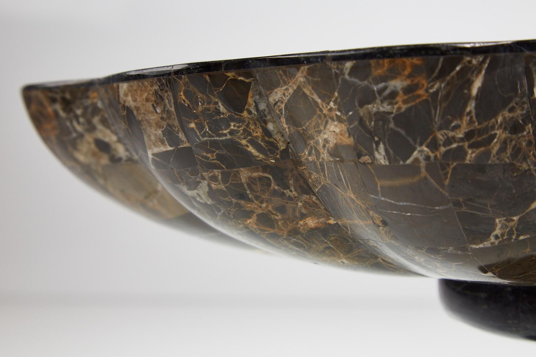 Elevated Tessellated Stone Shell Bowl in Black and Snakeskin Stones, 1990s For Sale 2