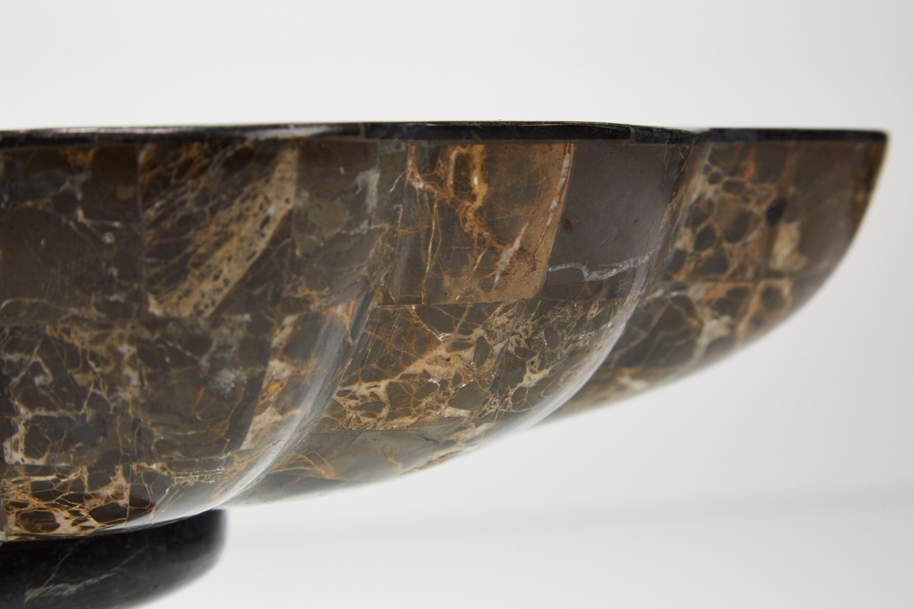 Elevated Tessellated Stone Shell Bowl in Black and Snakeskin Stones, 1990s For Sale 3