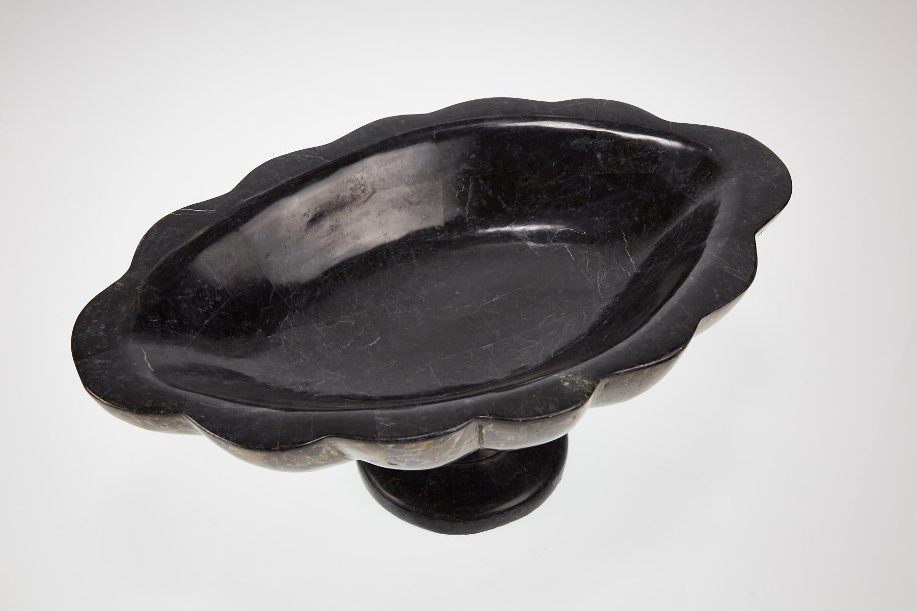Philippine Elevated Tessellated Stone Shell Bowl in Black and Snakeskin Stones, 1990s For Sale