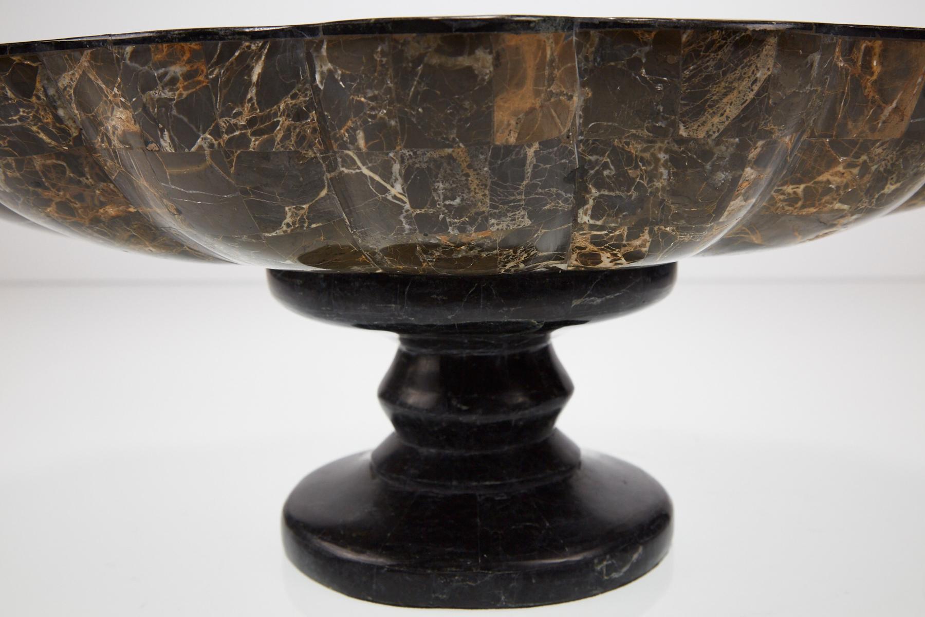 Elevated Tessellated Stone Shell Bowl in Black and Snakeskin Stones, 1990s For Sale 1