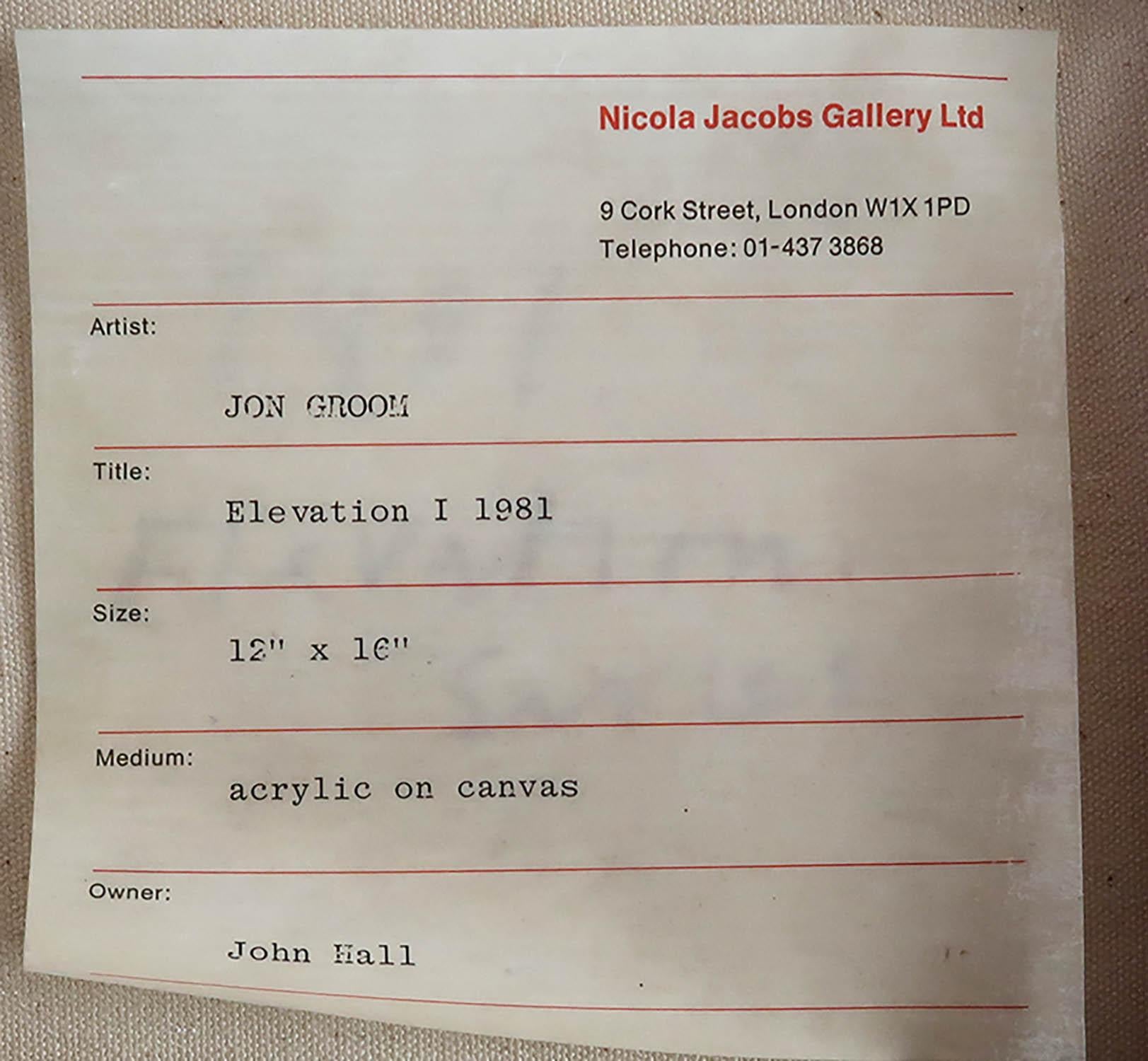 Elevation 1. John Groom, 1981, Acrylic on Canvas In Good Condition For Sale In St Annes, Lancashire