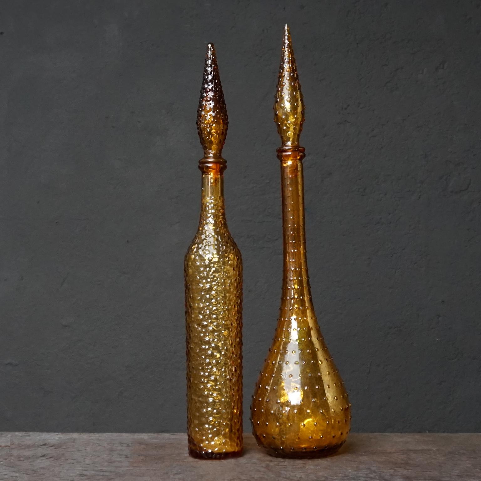 Eleven 1960s Italian Empoli Rossini Amber Genie Glass Bottles Vase and Candy Jar 1
