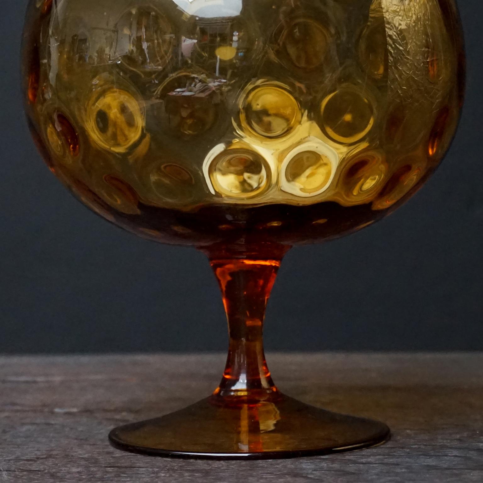 Vase et pot à bonbons en verre ambré Genie d'Empoli Rossini des années 1960, Italie 10
