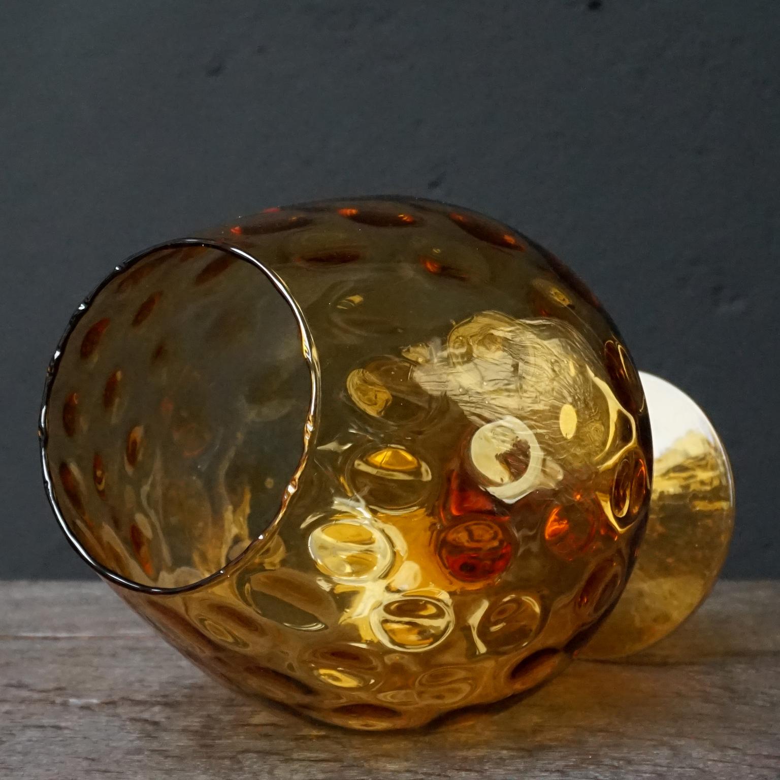 Eleven 1960s Italian Empoli Rossini Amber Genie Glass Bottles Vase and Candy Jar 9
