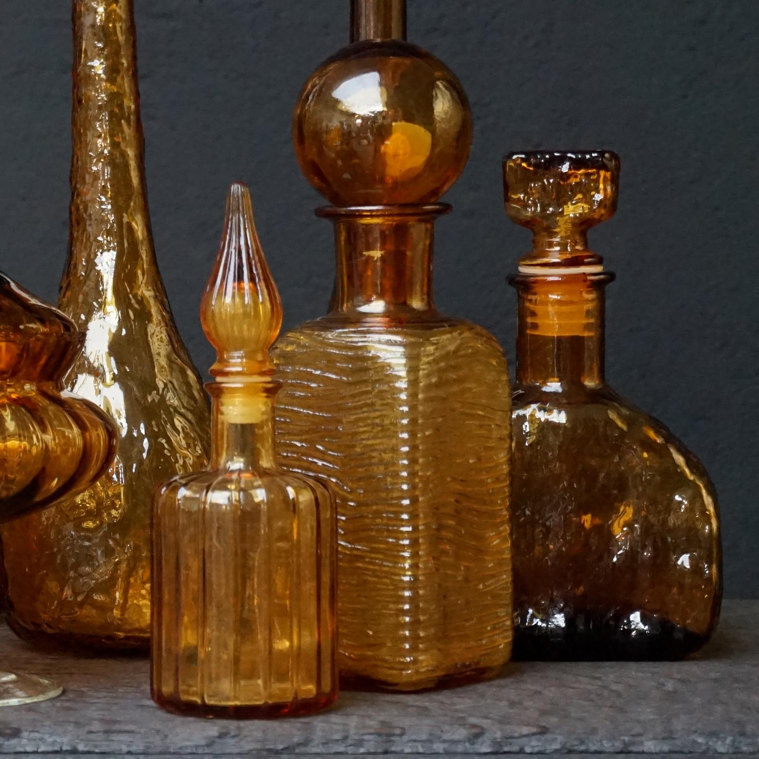 italien Vase et pot à bonbons en verre ambré Genie d'Empoli Rossini des années 1960, Italie