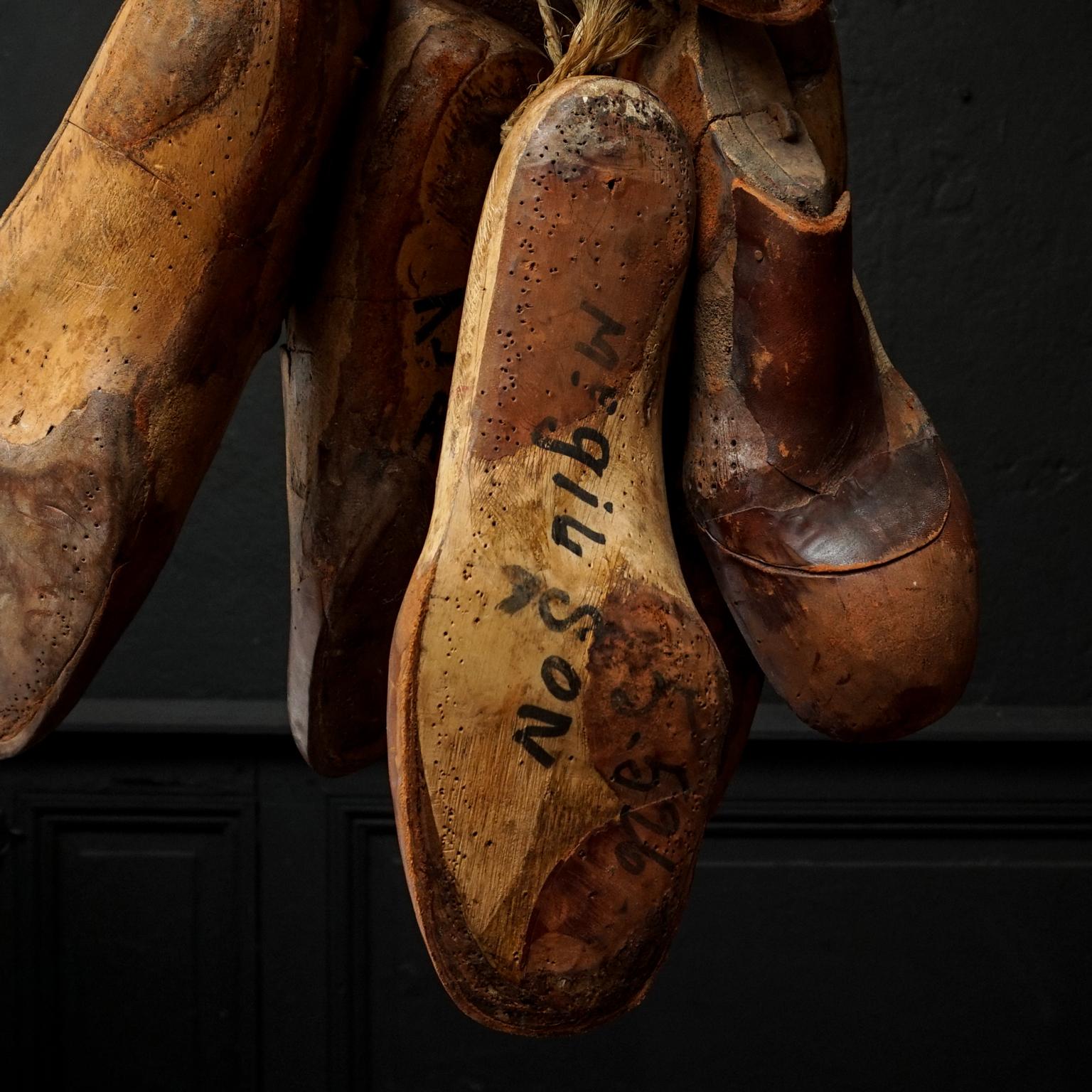 20th Century Eleven Antique French Pairs of Orthopedic Wooden Shoe Lasts For Sale