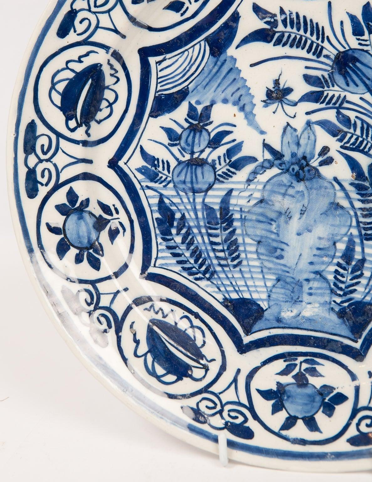 Eleven blue and white delft chargers hand painted and dating from the mid-18th century to circa 1800.
Each charger is hand painted in a medium tone of cobalt blue. This medium tone of cobalt coloring allows the chargers to work well together as a