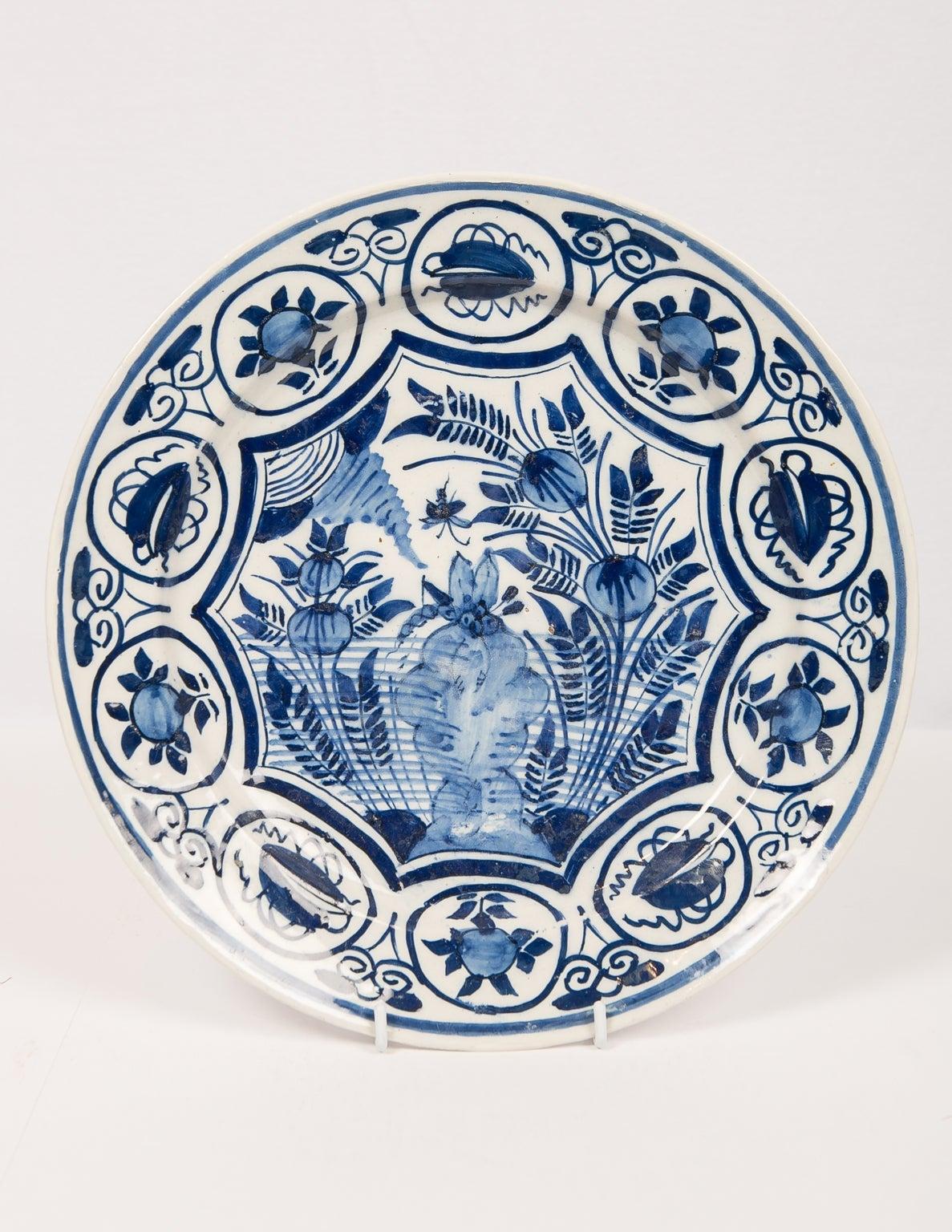 Rococo Eleven Antique Large Delft Blue and White Chargers, Late 18th Century