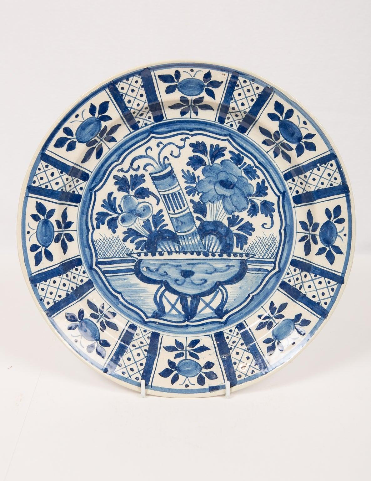 Hand-Painted Eleven Antique Large Delft Blue and White Chargers, Late 18th Century