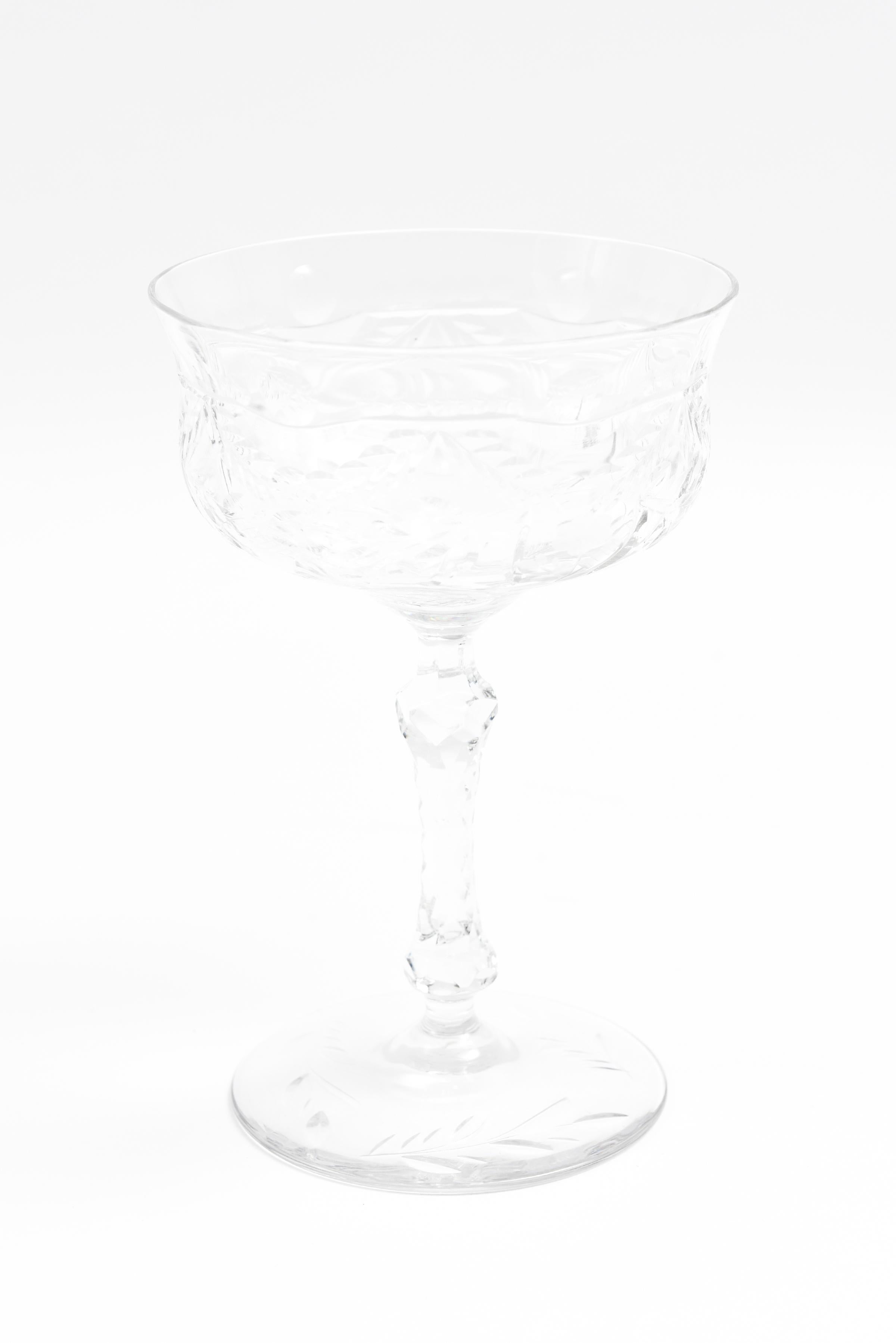 Eleven Champagne Coupes, Antique American with Jewel Knob Stems In Good Condition In West Palm Beach, FL