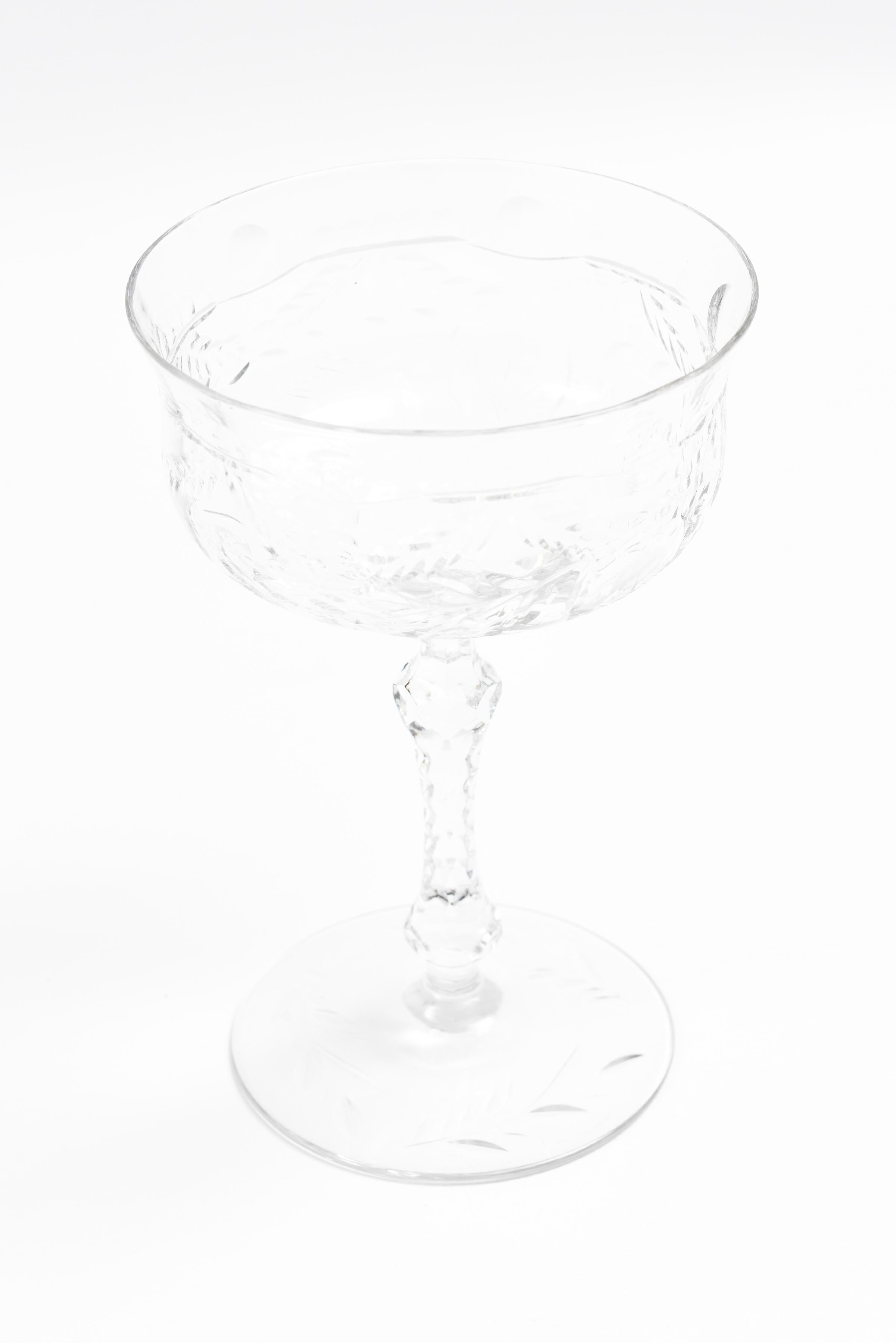 Early 20th Century Eleven Champagne Coupes, Antique American with Jewel Knob Stems