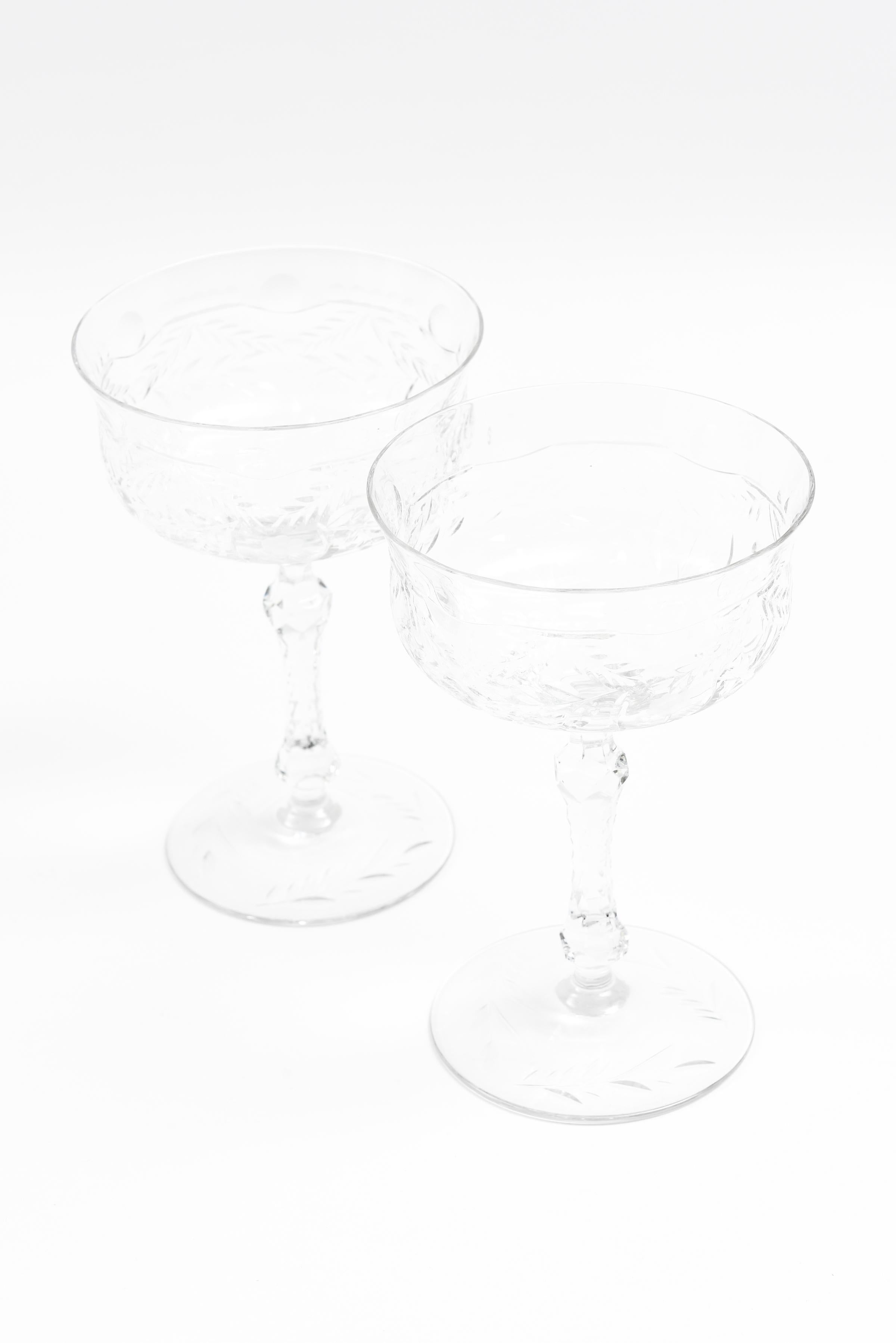 Crystal Eleven Champagne Coupes, Antique American with Jewel Knob Stems
