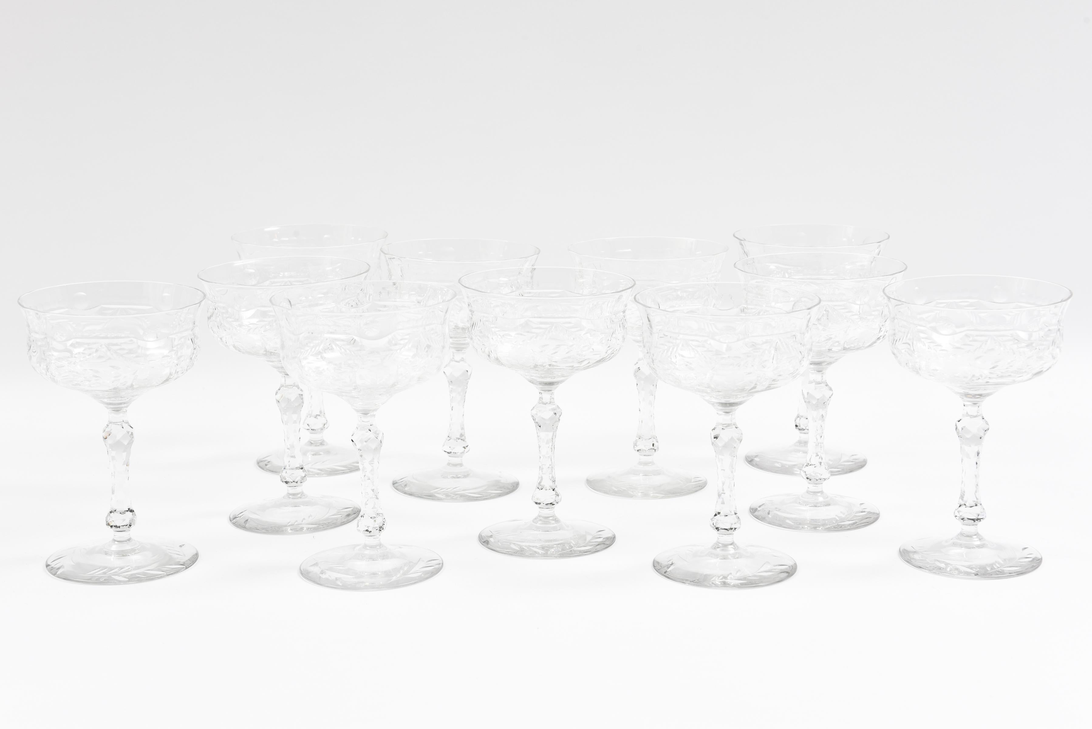 Eleven Champagne Coupes, Antique American with Jewel Knob Stems 3