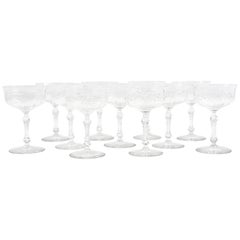 Eleven Champagne Coupes, Antique American with Jewel Knob Stems