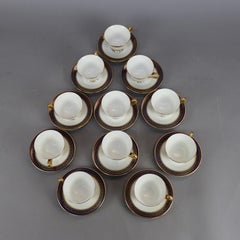 Eleven Cobalt & Gilt Oxford Bone China Porcelain Tea Cups & Saucers, Cortina