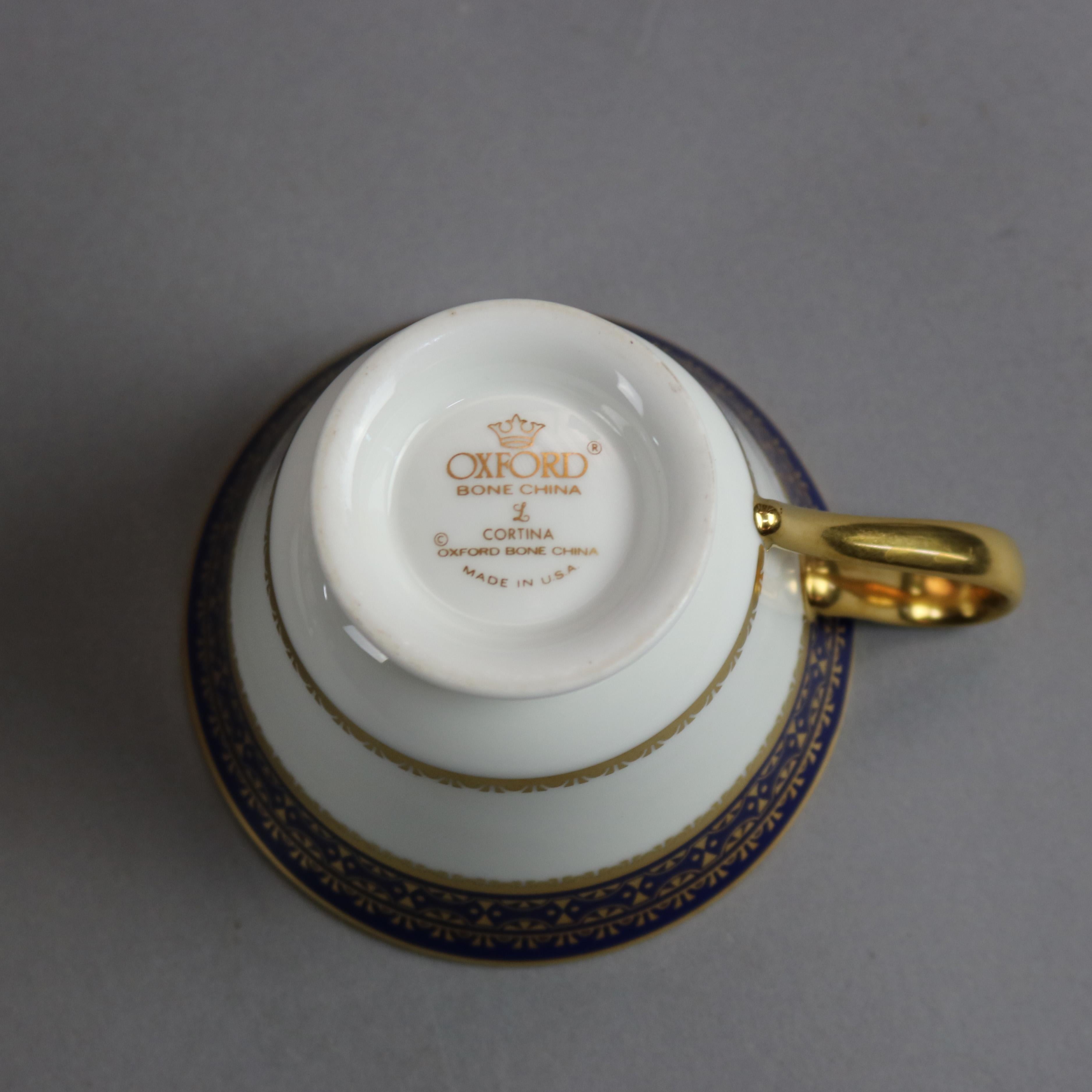 American Eleven Cobalt & Gilt Oxford Bone China Porcelain Tea Cups & Saucers, Cortina