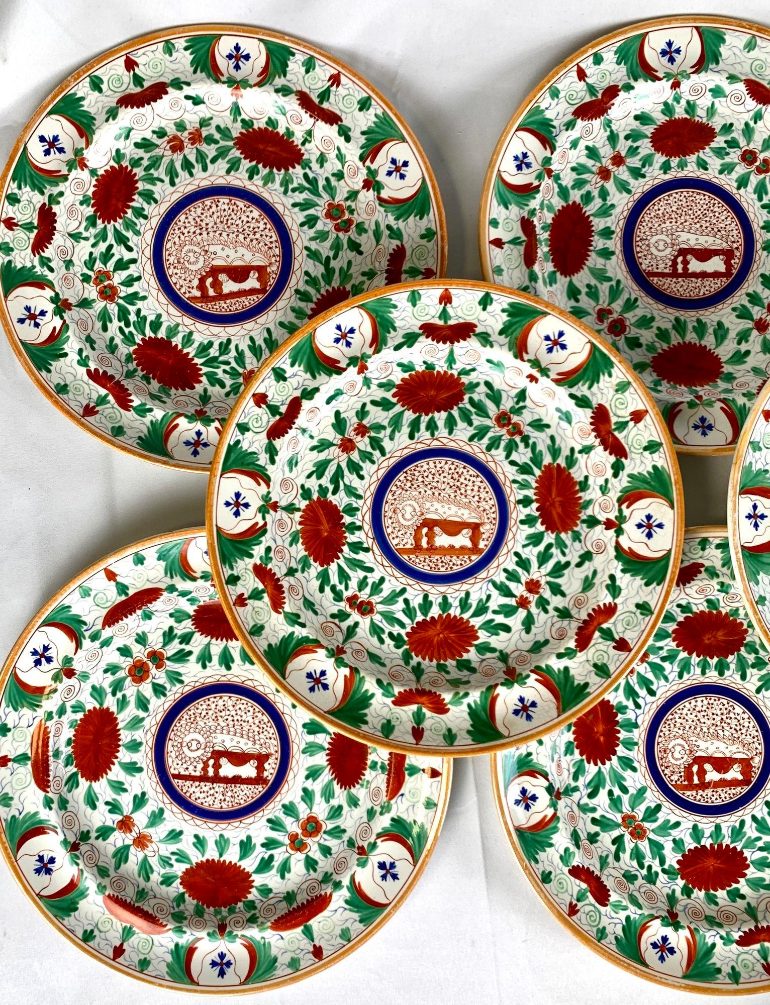 19th Century Eleven Crazy Cow Dinner Plates Hand Painted by Minton England Circa 1820