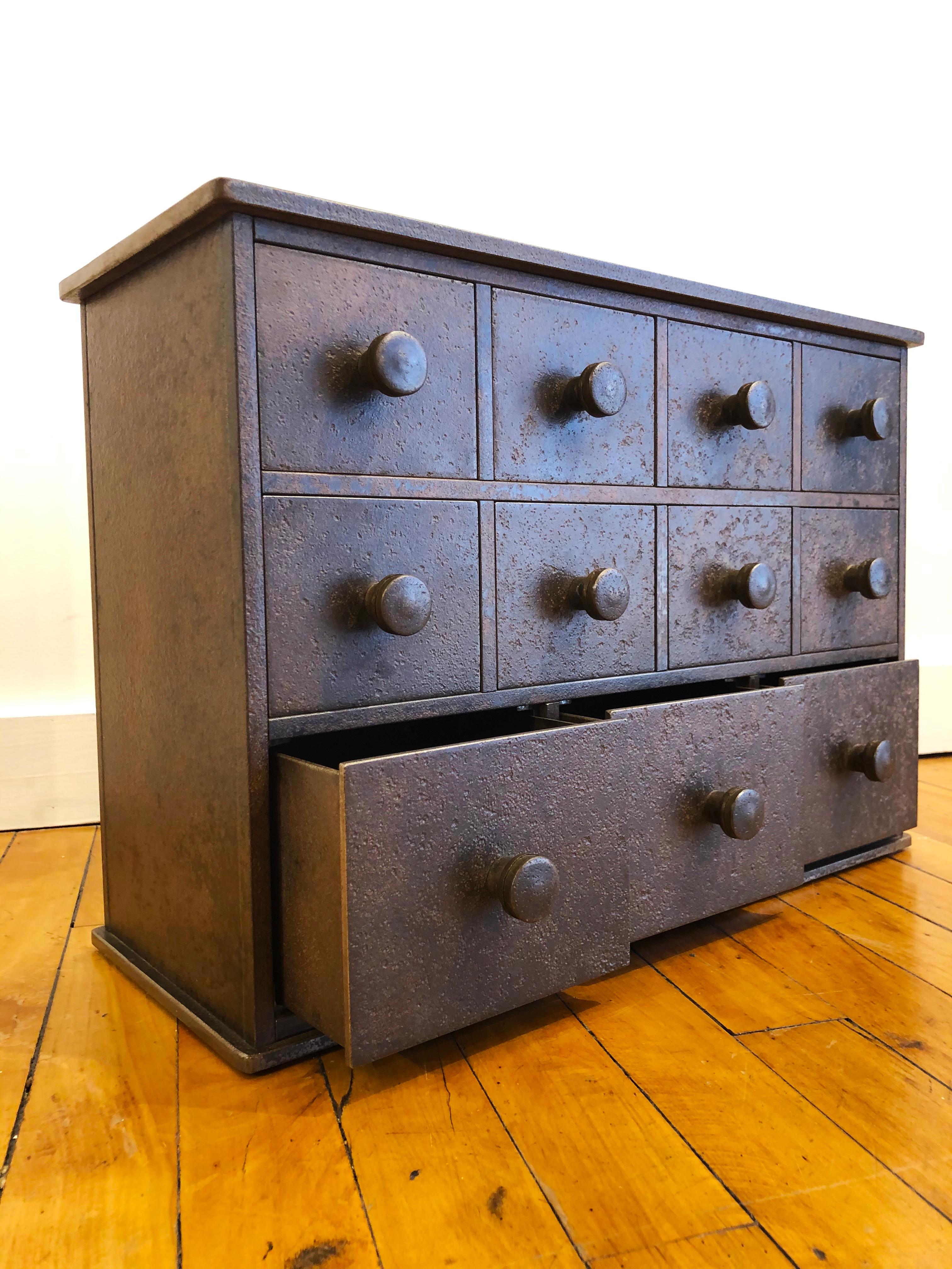 Folk Art Jim Rose Legacy Collection - 11 Drawer Steel Apothecary Cabinet, Shaker Inspired For Sale
