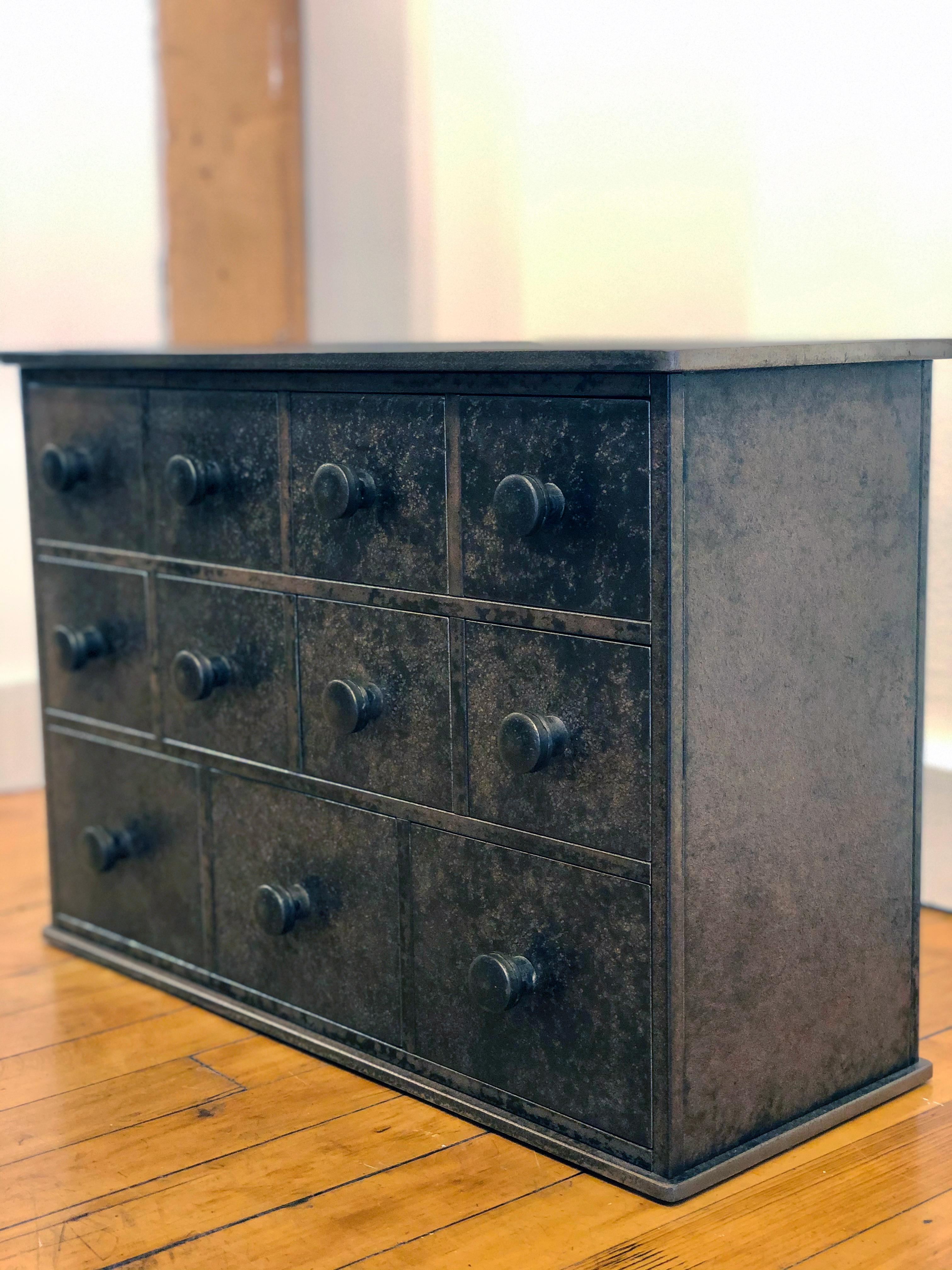 Jim Rose Legacy Collection - 11 Drawer Steel Apothecary Cabinet, Shaker Inspired In Excellent Condition For Sale In Chicago, IL