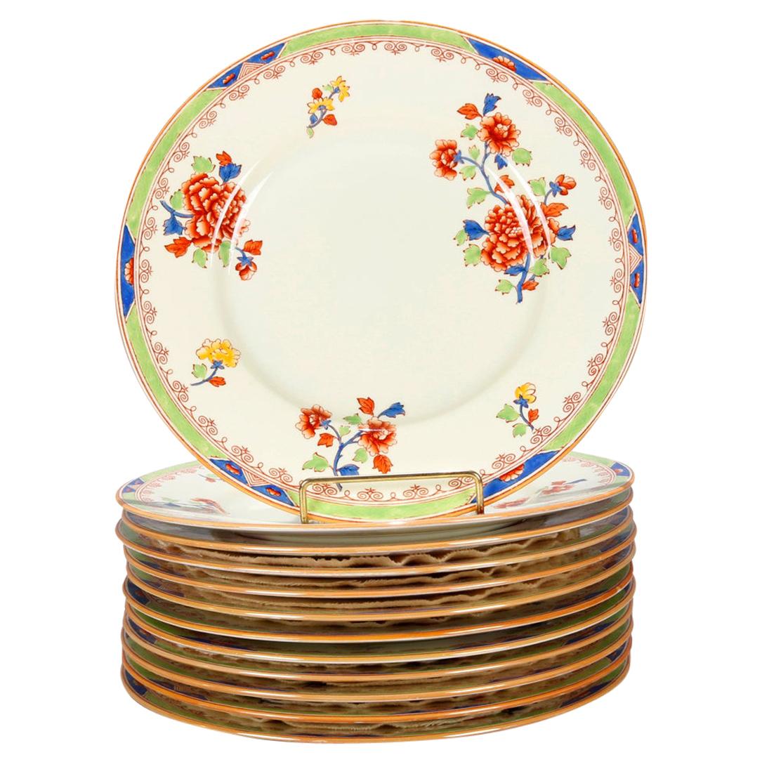 Eleven English Copeland Spode for Tiffany Porcelain Floral Dinner Plates