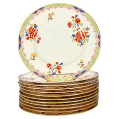 Eleven English Copeland Spode for Tiffany Porcelain Floral Dinner Plates