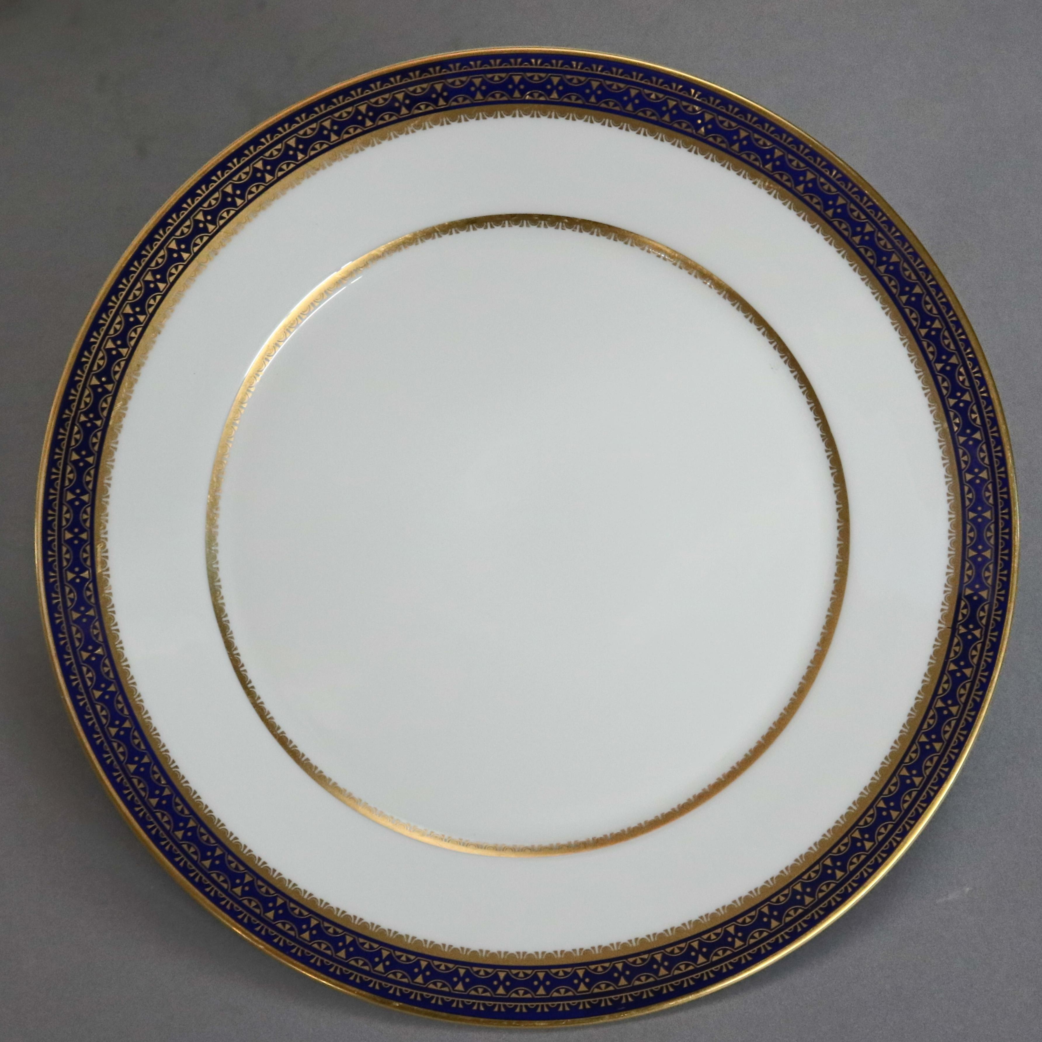 Eleven English Oxford Bone China Dinner Plates, Cobalt & Gilt, 20th Century In Good Condition In Big Flats, NY