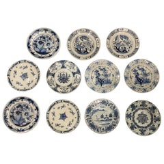 Eleven Hand-Painted Blue and White Delft Dishes 18th Century