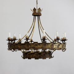 Eleven-light gilt iron ceiling lamp - FerroColor - Spain - c. 1960
