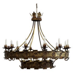 Eleven-light gilt iron ceiling lamp - FerroColor - Spain - c. 1960