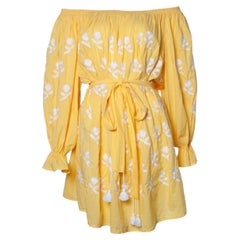 Eleven March, Midi embroidered dress in yellow