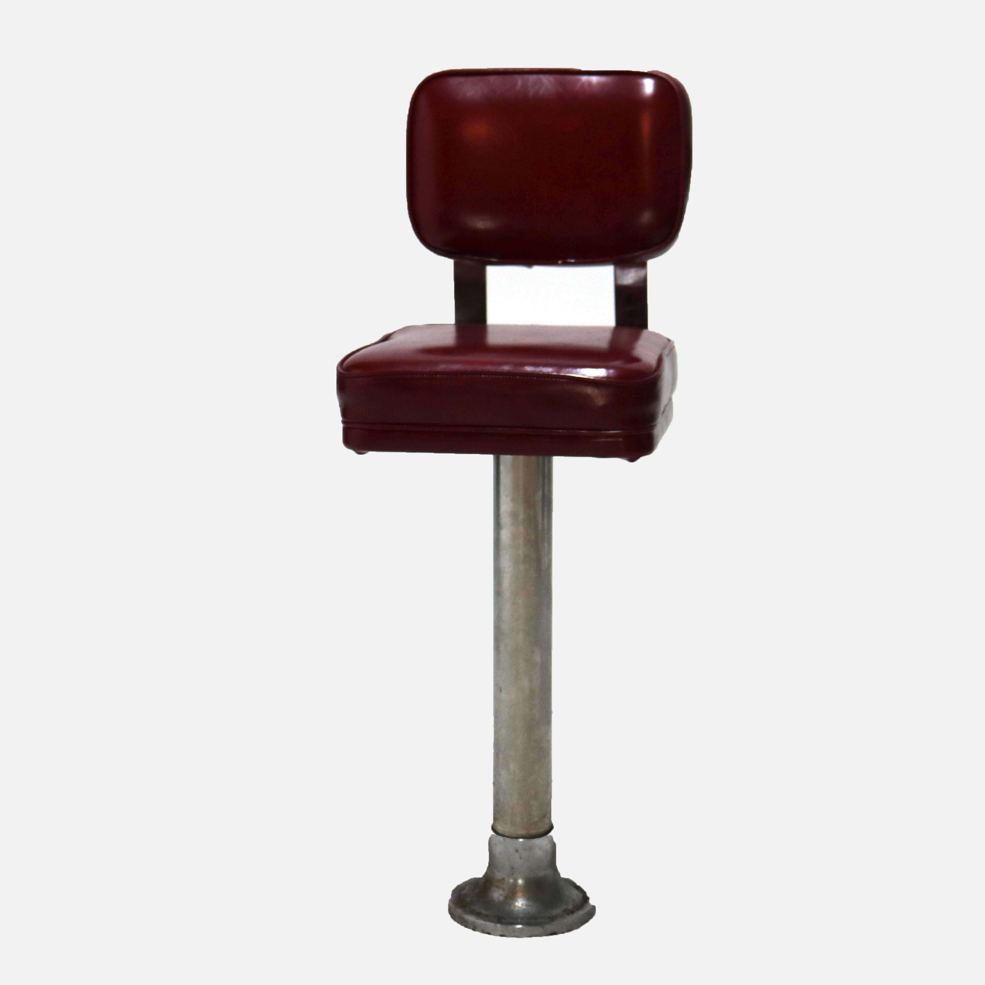 ***Reduced In-House Delivery Rates - Click on “Ask Seller” to Request a Quote***
Eleven Mid Century Modern Chrome & Red Vinyl Swivel Diner or Ice Cream Counter Stools C1950

Measure - 46 1/2 h x 17 1/2 d 15 1/2 w   SH: 32