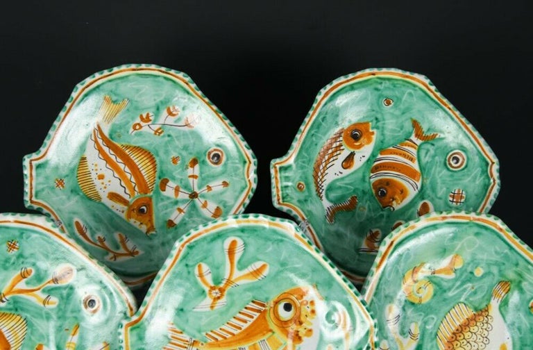 Eleven Mid-Century Modern Italian Pottery Fish Plates, Vietri, Dated 1958 5