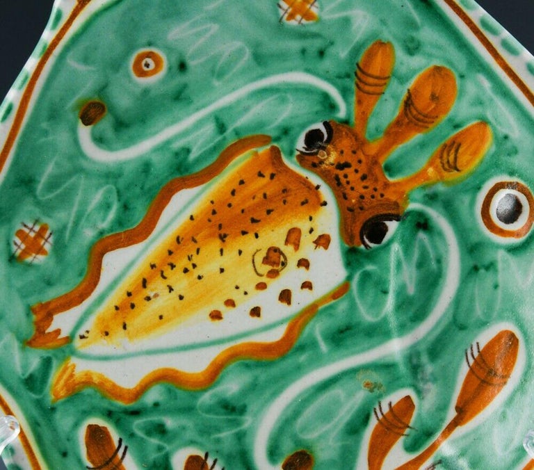 Eleven Mid-Century Modern Italian Pottery Fish Plates, Vietri, Dated 1958 In Good Condition In Downingtown, PA