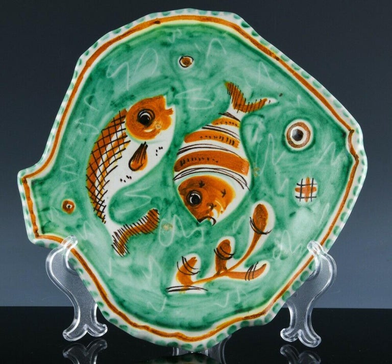 Ceramic Eleven Mid-Century Modern Italian Pottery Fish Plates, Vietri, Dated 1958