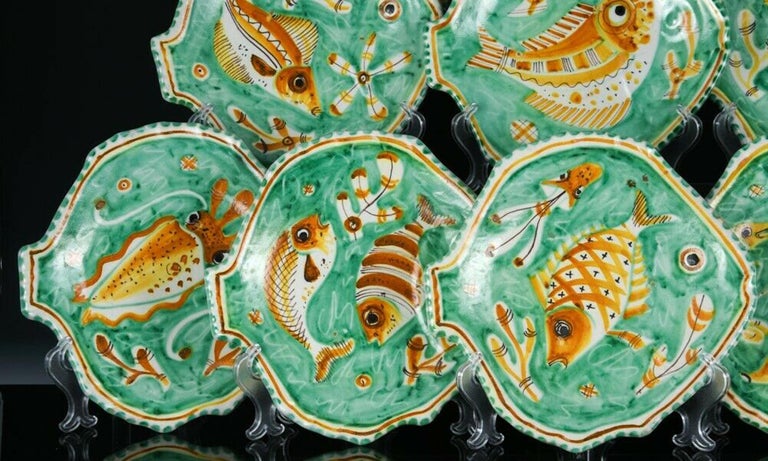 Eleven Mid-Century Modern Italian Pottery Fish Plates, Vietri, Dated 1958 1