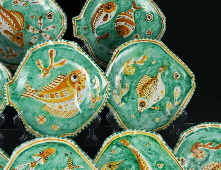 Eleven Mid-Century Modern Italian Pottery Fish Plates, Vietri, Dated 1958 3