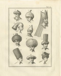 Eleven Numbered Turbans and Caps, Antique Niebuhr Plate XX, 1776