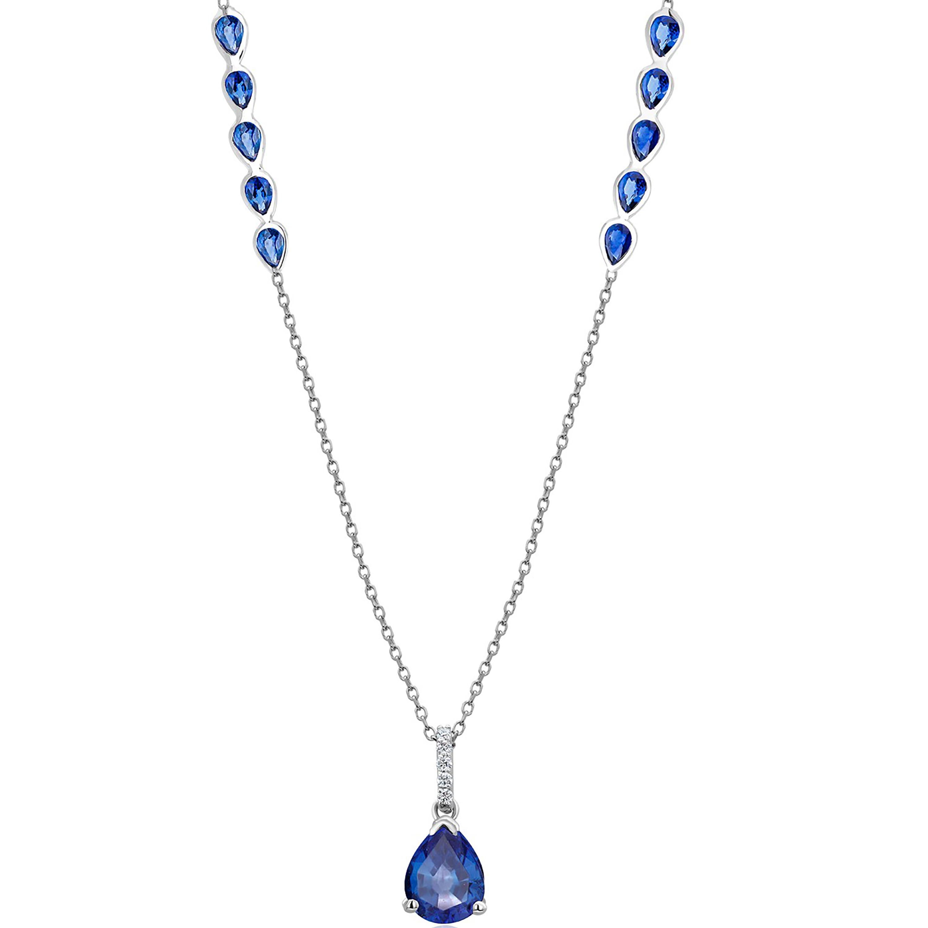 Eleven Pear Sapphires Diamonds 4.83 Carat White Gold 19.5 Inch Long Necklace In New Condition For Sale In New York, NY