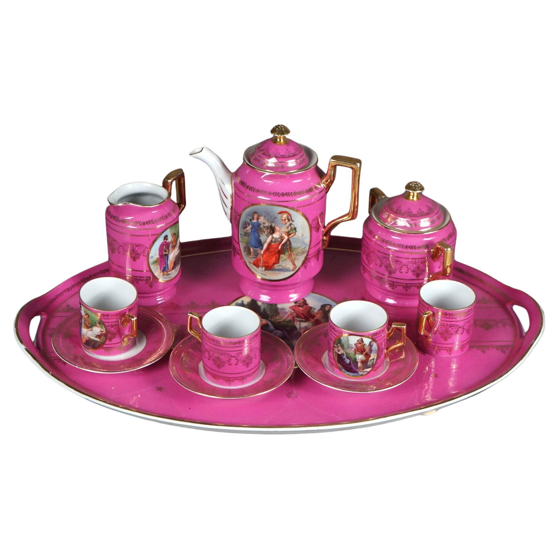 Set da tè in porcellana dorata e dipinta a mano di Royal Vienna C1890 in vendita