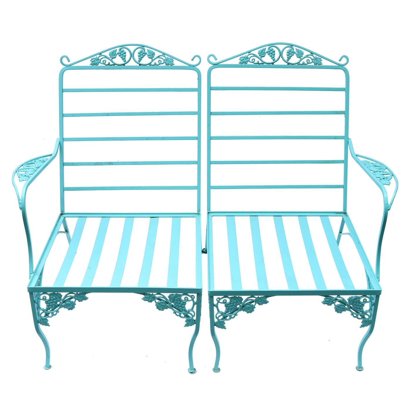 Painted Eleven Piece Vintage Woodard Outdoor Furniture in Turquoise
