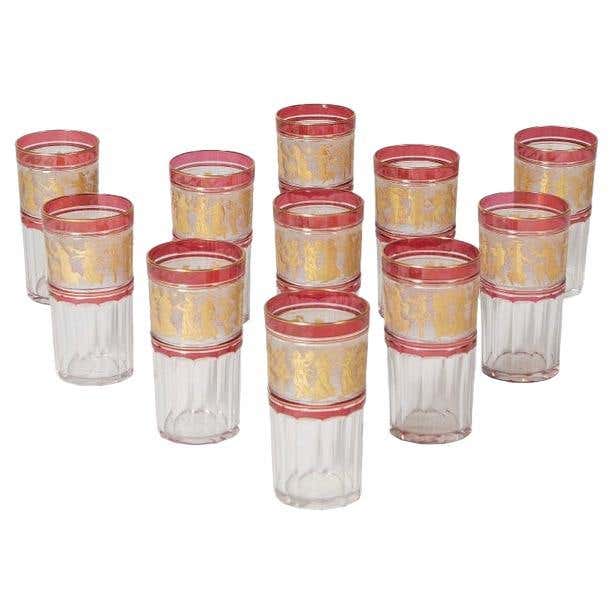 17 Antique Amethyst Cut Crystal Goblets, Square Base at 1stDibs