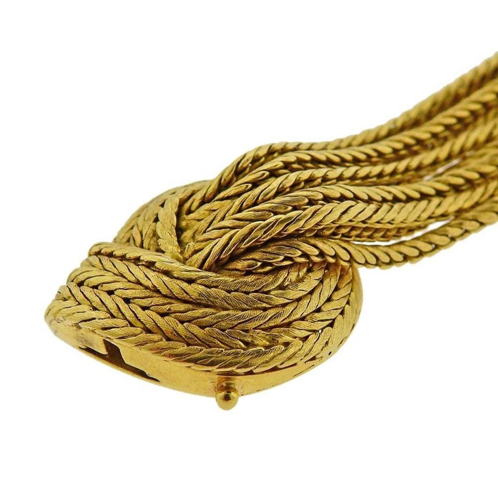 Eleven Strand Gold Woven Bracelet In Excellent Condition For Sale In New York, NY